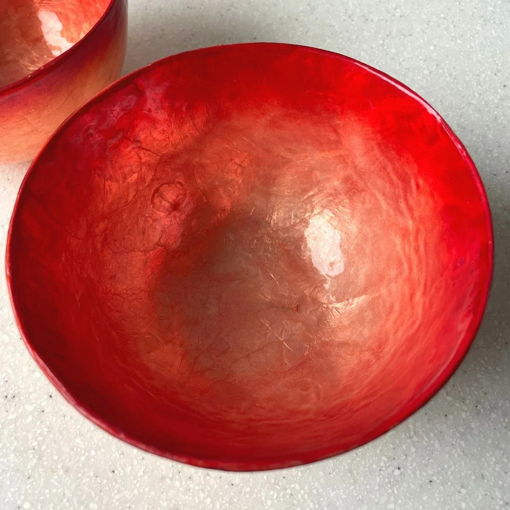 Villeroy & Boch Capiz Shell Bowls Coral Red Copper Mother Pearl 1998 Set 2 Decor